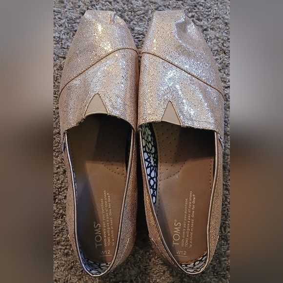 TOMS Rose Gold Glitter Flats W12 Women’s 12 Classic Alpargata Slip On - Picture 4 of 7